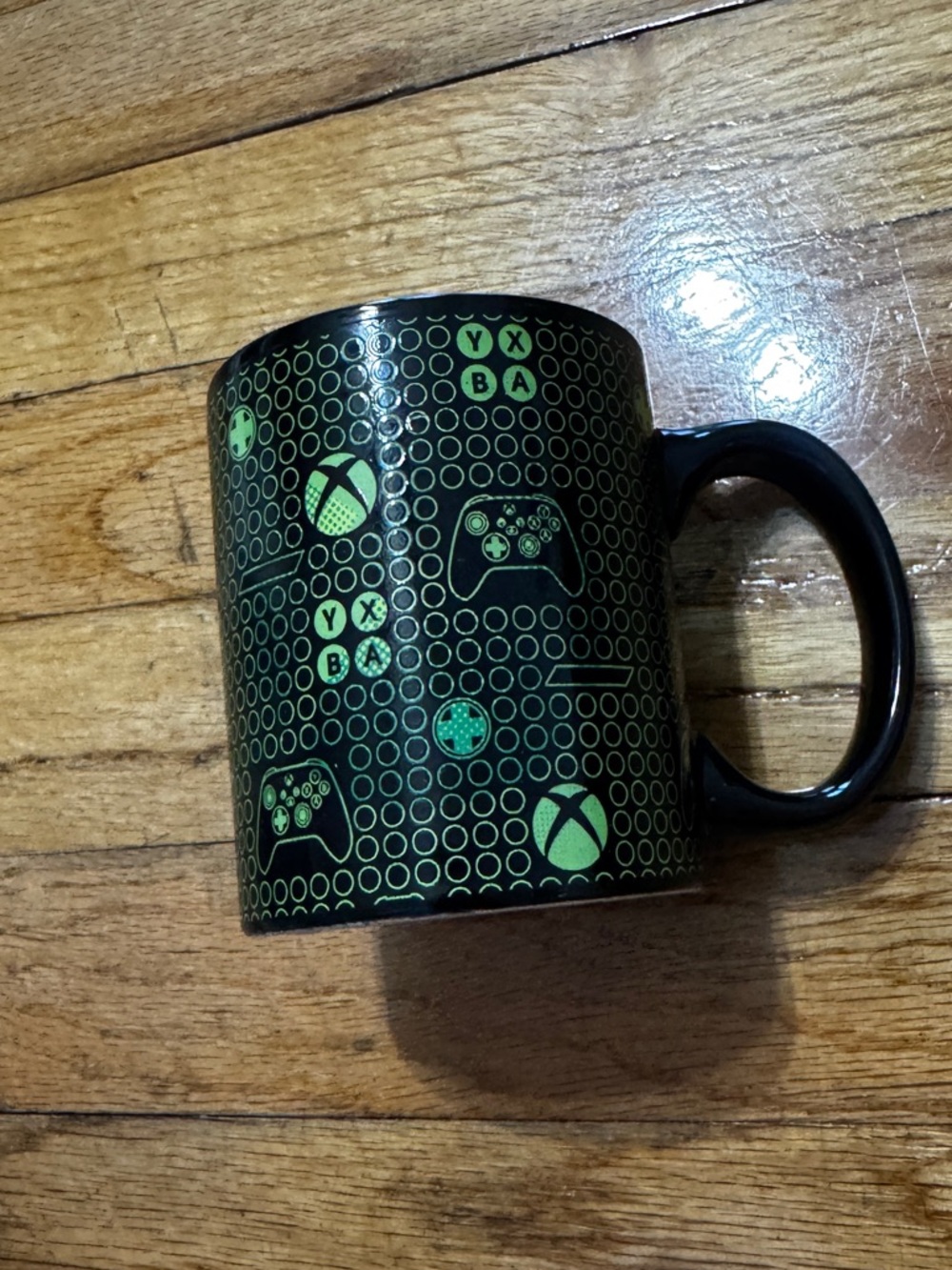 Xbox Logo Black Ceramic Mug with Green Controller Icons